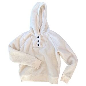 Lucky Brand‎ Sherpa Hoodie Womens Medium Cream Excellent Henley Fleece Pullover